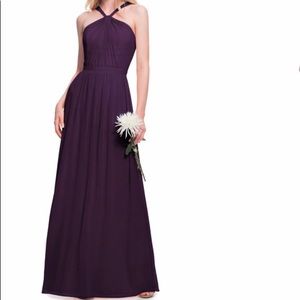 Bill Levkoff Halter Neck Chiffon Gown in Plum